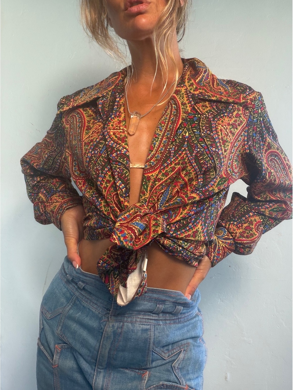 Vintage Lady Arrow Paisley Print Long Sleeve Shirt